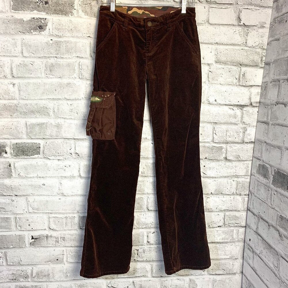 Vintage Y2K Buffalo Cargo Chocolate Brown Velvet Flared Low Rise Pants